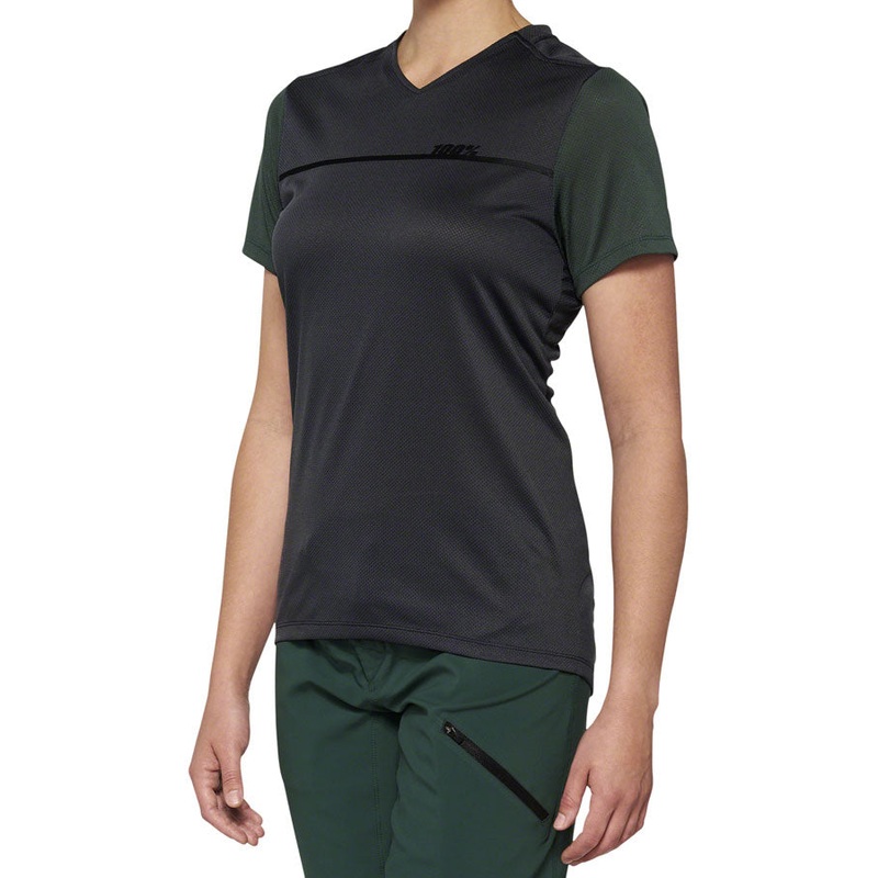 100% Ridecamp Jersey – Charcoal/Green Short Sleeve Women’s Small