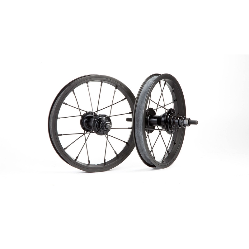 12″ OEM WHEELSET 16 HOLE 3/8″ LOOSE FRONT 3/8″ SEALED 9T CASSETTE REAR ALL BLACK