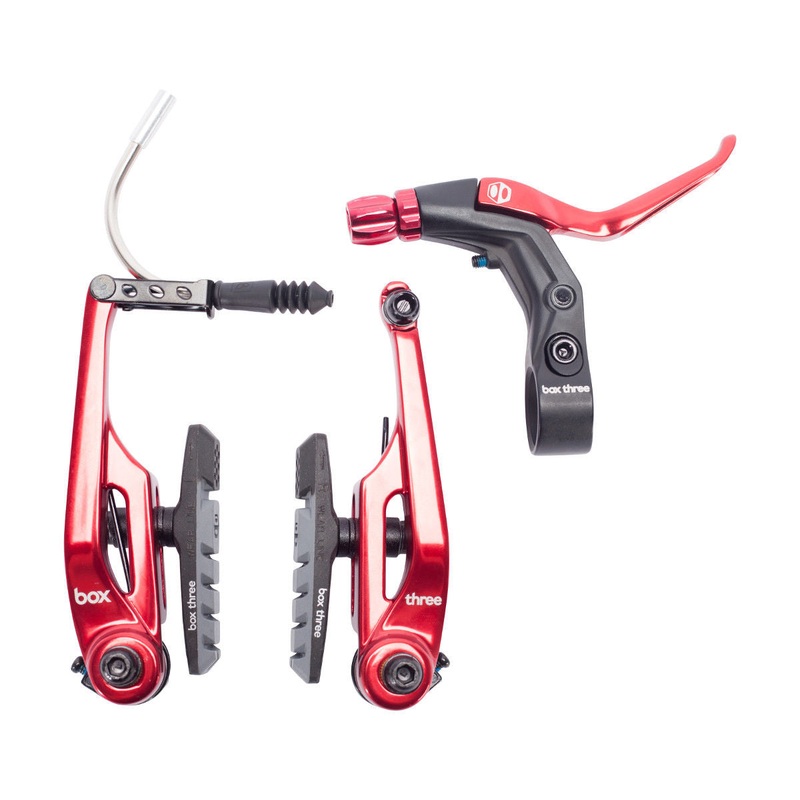 Box Three Pro V-Brake BMX Kit – Lever+Cable+Caliper – Long Reach (108mm) – Red
