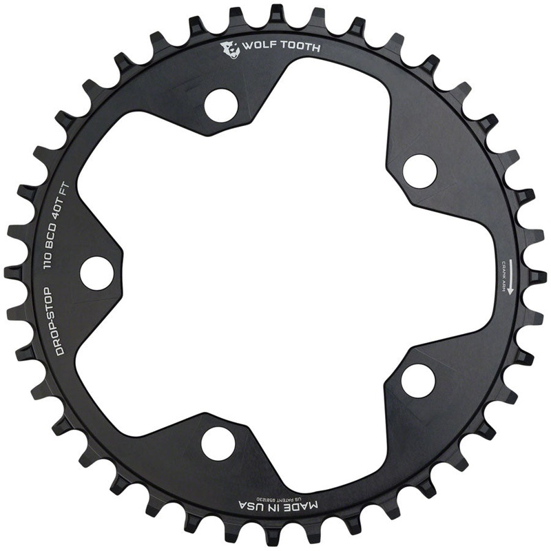 Wolf Tooth 110 BCD Cyclocross and Road Chainring – 38t, 110 BCD, 5-Bolt, Drop-Stop, 10/11/12-Speed Eagle and Flattop Compatible, Black