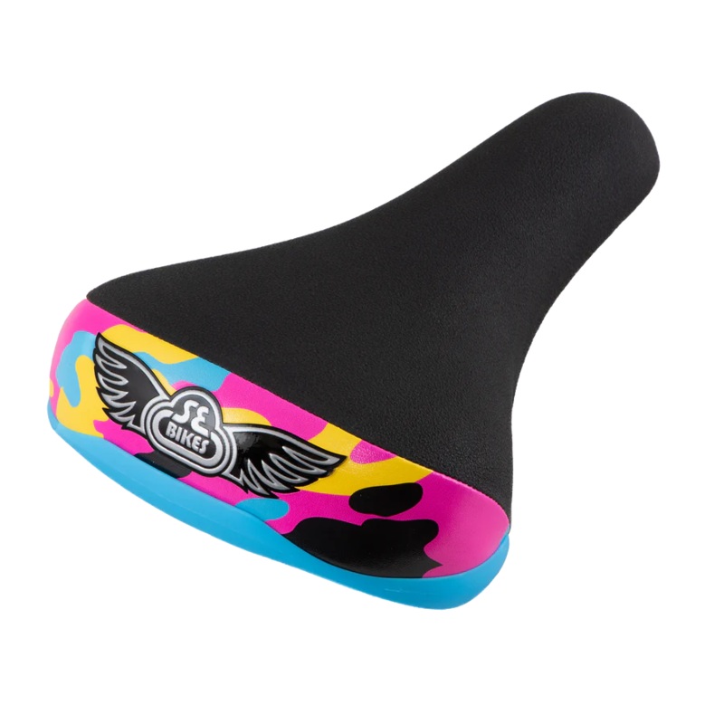 SE Racing Flyer Padded Railed Seat – Black w/ Rainbow Camo