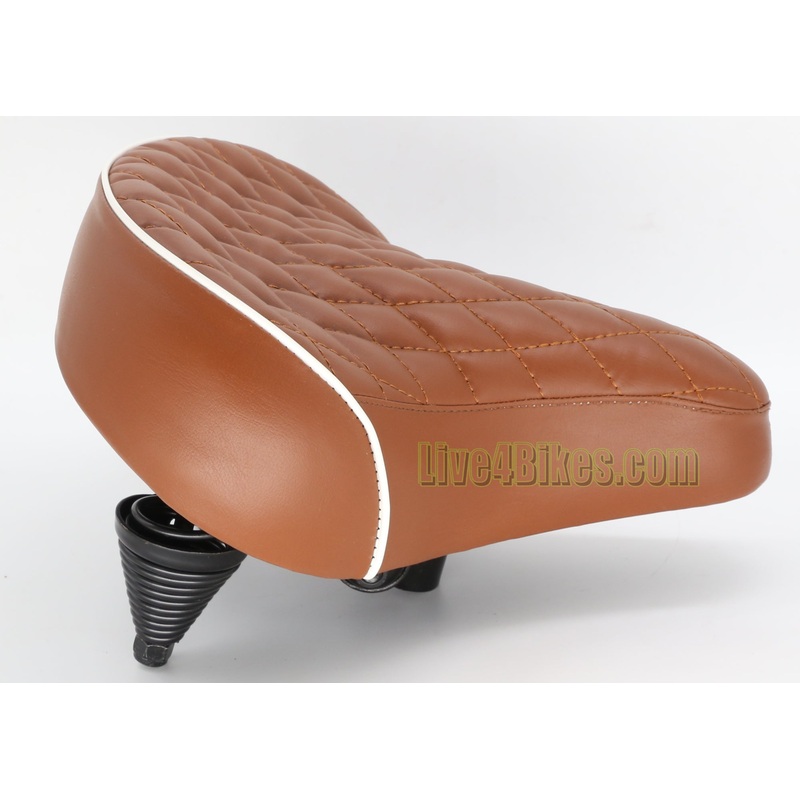 Brown Pleather Diamond Stitched Cruiser Bicycle Saddle   -Live4Bikes