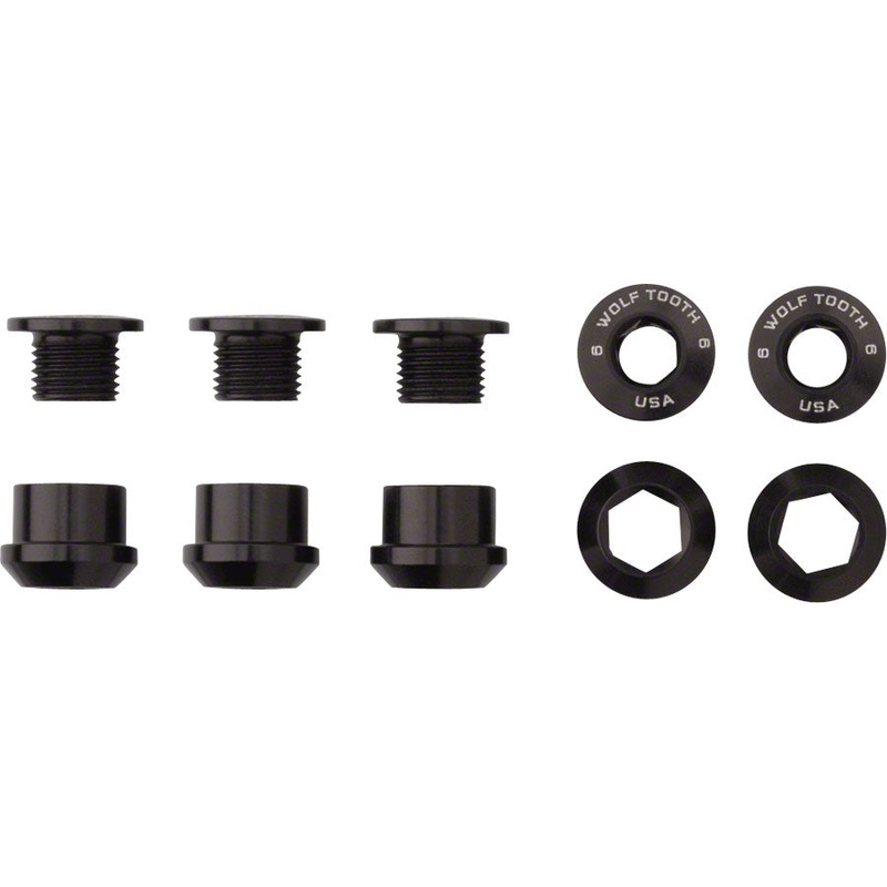 Wolf Tooth 1x Chainring Bolt Set – 6mm, Dual Hex Fittings, Set/5, Black